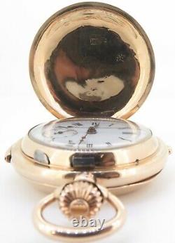 Antique Swiss 53.5mm Chronograph Quarter Repeater 14K Gold Pocket Watch