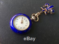 Antique Swiss 800 Silver Cobalt Blue Guilloche Enamel Lapel Watch
