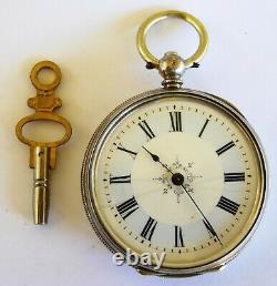 Antique Swiss Hallmarked Silver Pocket Watch With Blue Enamel Chapter Ring