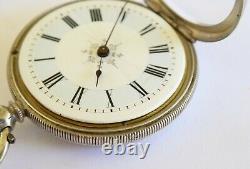 Antique Swiss Hallmarked Silver Pocket Watch With Blue Enamel Chapter Ring