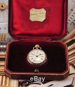 Antique Swiss Longines Chatelain Pocket Watch 0.800 Silver Case with Enamel Back