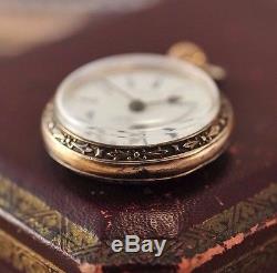 Antique Swiss Longines Chatelain Pocket Watch 0.800 Silver Case with Enamel Back