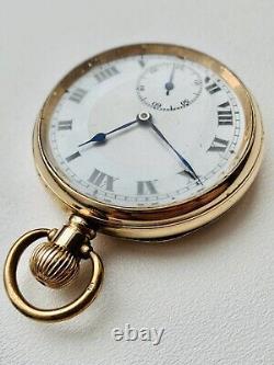 Antique Swiss Made 16s Open Face 15 Jewel Pocket Watch Gold Plated Full Working