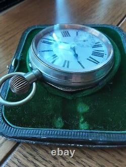 Antique Swiss goliath Silver Pocket Watch Travel Case & Watch Non runner