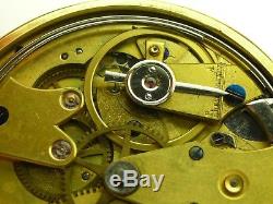 Antique Swiss made repeater key wind cylinder pocket watch. 18k gold, 48.5mm