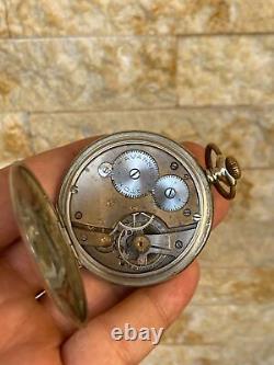Antique Tavannes Pocket Watch Manual 53mm Vintage Coin Silver 1910'S very rare