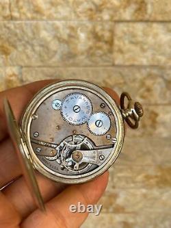 Antique Tavannes Pocket Watch Manual 53mm Vintage Coin Silver 1910'S very rare
