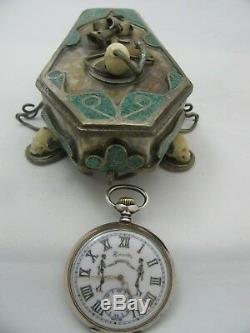 Antique Templar/Masonic Memento Mori Skull Zenith Pocket Watch Coffin Malachite