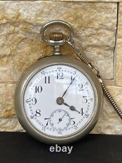 Antique Tramway Pocket Watch Dusonchet Le Caire 1920's White Working 15 Jewels