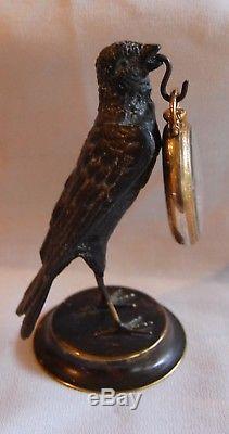 Antique Unusual Black Bird Pocket Watch Holder, Stand, Display Circa 1900, 1910