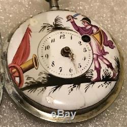 Antique Verge Fusee Pocket Watch with Hand Painted Face