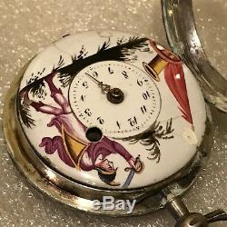 Antique Verge Fusee Pocket Watch with Hand Painted Face