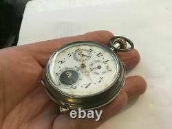Antique Very Rare Swiss Moon Phase Double Calendar Day Date Pocket Watch Works