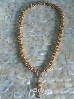 Antique Victorian 14k 15k Gold Ornate Book Pocket Watch Chain Necklace 47 grams