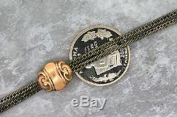 Antique Victorian 1880s Estate Sterling Silver 14K Gold Pocket Watch Fob Chain