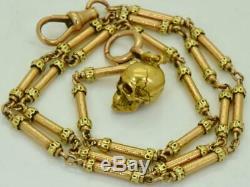 Antique Victorian 18k vary-color gold MEMENTO MORI SKULL fob pocket watch chain