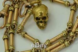 Antique Victorian 18k vary-color gold MEMENTO MORI SKULL fob pocket watch chain