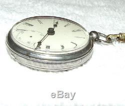 Antique Victorian 19th C. English Lever Fusee Silver Pocket Watch withChain & Key