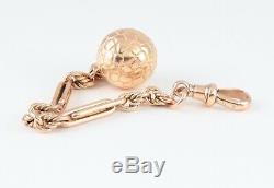 Antique Victorian 9Ct Rosey Gold Pocket Watch Fob Chain With Ball Fob