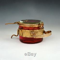 Antique Victorian Beveled Glass Cranberry Pocket Watch Holder Display Box Casket