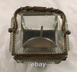 Antique Victorian Beveled Glass Ormolu Pocket Watch Case Holder Safe Casket