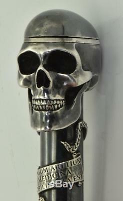 Antique Victorian Memento Mori Sterling Silver Doctor's SKULL Cane handle watch