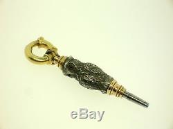 Antique Victorian Owl Pocket Watch Key/fob 14k Gold & Sterling Silver Ruby Eyes