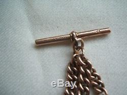 Antique Victorian Rolled Rose Gold Double Albert Pocket Watch Chain with 9ct Fob