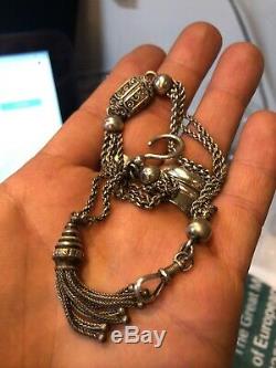 Antique Victorian Silver Pocket Watch Chain / Albertina Rare Collectable 1880s