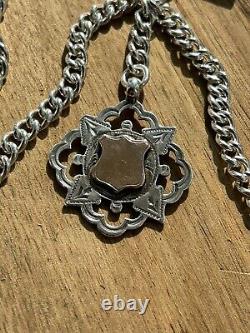 Antique Victorian Solid silver double pocket watch Albert chain + Fob