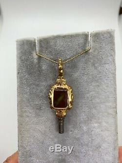 Antique Victorian gold filled pocket watch key fob charm pendant agate crystal