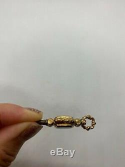 Antique Victorian gold filled pocket watch key fob charm pendant agate crystal