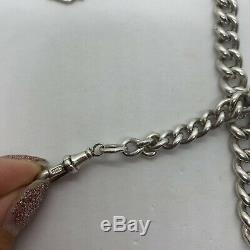 Antique Victorian sterling silver signed Albert pocket watch chain shield fob