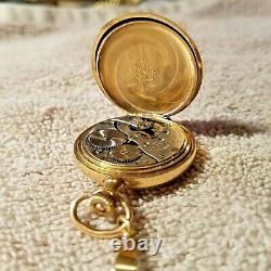 Antique Vintage Crown Pocket Watch Gold Hunting Case Runs-Winds-Ticks