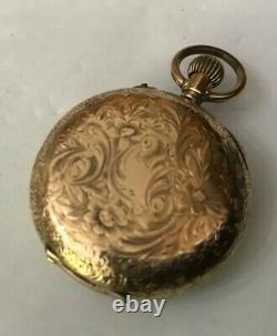 Antique Vintage Ladies 14ct 14k Gold Engraved Fob Pink Pocket Watch Working