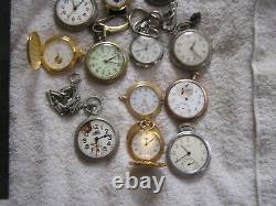 Antique Vintage Pocket Watch Lot Endura Westclox Equity Chains