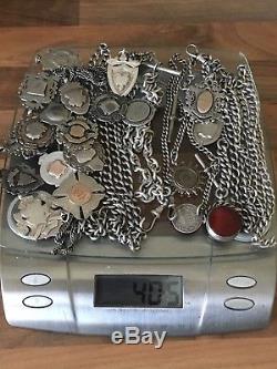 Antique Vintage Silver Pocket Watch Albert Chains & Fobs Job Jot 404gr