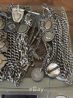 Antique Vintage Silver Pocket Watch Albert Chains & Fobs Job Jot 404gr