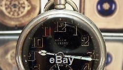 Antique Vintage Ww2 Military Rolex Black Dial Pocket Watch Serviced Matched Nos