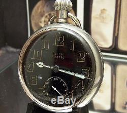 Antique Vintage Ww2 Military Rolex Black Dial Pocket Watch Serviced Matched Nos