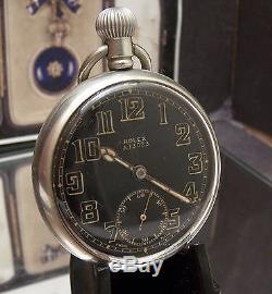 Antique Vintage Ww2 Military Rolex Black Dial Pocket Watch Serviced Matching Nos