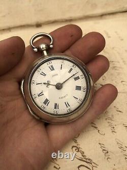 Antique Welsh 1772 Georgian Silver Verge Fusee Pair Cased Pocket Watch Working
