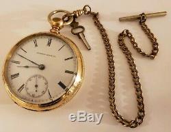 Antique Working 1877 WALTHAM Victorian Key Wind 15J Mens G. F. Pocket Watch 18s