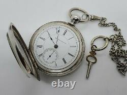 Antique Working 1878 HAMPDEN Victorian Coin Silver Key Wind 15J Pocket Watch 18s