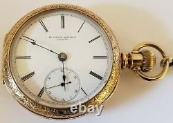 Antique Working 1881 ROCKFORD Victorian Key Wind Fancy Gold GF Pocket Watch 18s