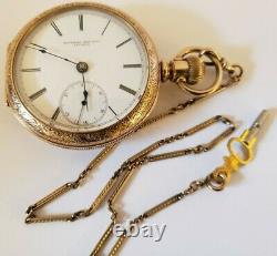 Antique Working 1881 ROCKFORD Victorian Key Wind Fancy Gold GF Pocket Watch 18s