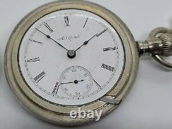 Antique Working 1904 ELGIN Large Gents Silver Victorian Pocket Watch 18s withChain