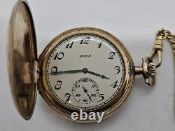 Antique Working 1926 ELGIN Gents Deco Gold G. F. Full Hunter Pocket Watch withChain