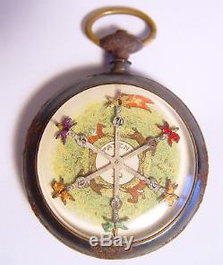 Antique Working Gambling Pocket Watch Racing Game Roulette Horse Race Toy 1900s