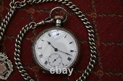 Antique Working Solid Silver Pocket Watch Chain And Fob Super Condition